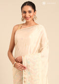 Cream Fancy Embroidery Tussar Saree - Taashi