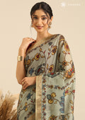 Sage Green Kalamkari Tussar Saree - Taashi
