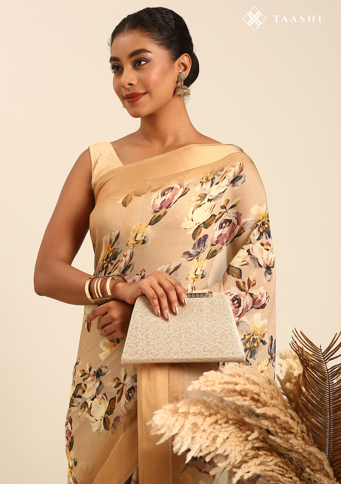 Pastel Yellow Floral Printed Georgette Saree