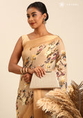 Pastel Yellow Floral Printed Georgette Saree - Taashi