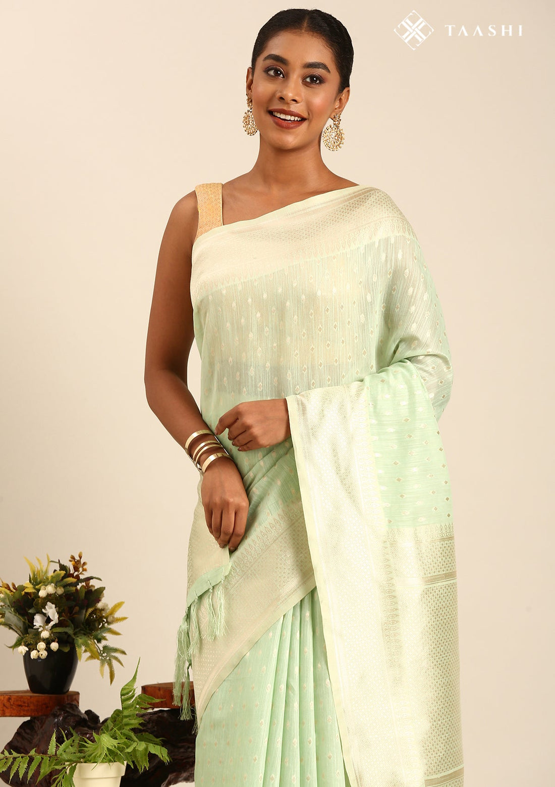 Pastel Green Tussar Contemporary Woven Saree