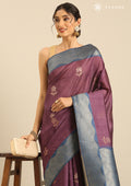 Dusty Purple Floral Woven Tussar Saree - Taashi