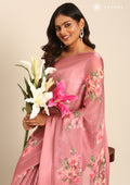 Dusty Pink Floral Digital Printed Georgette Saree - Taashi
