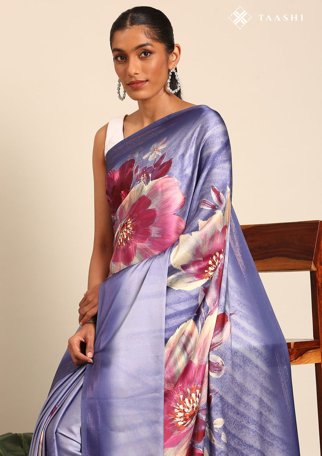 Dark Lavender Satin Contemporary Printed Saree
