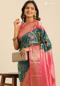Teal Nature InspiRed Printed Silk Saree - Taashi