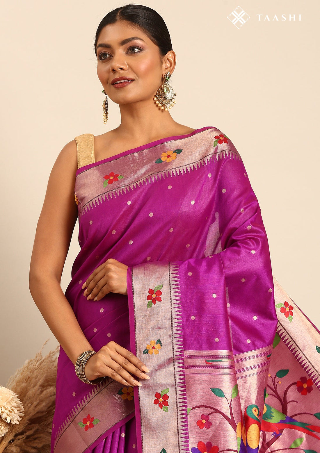 Violet Tussar Paithani Woven Saree