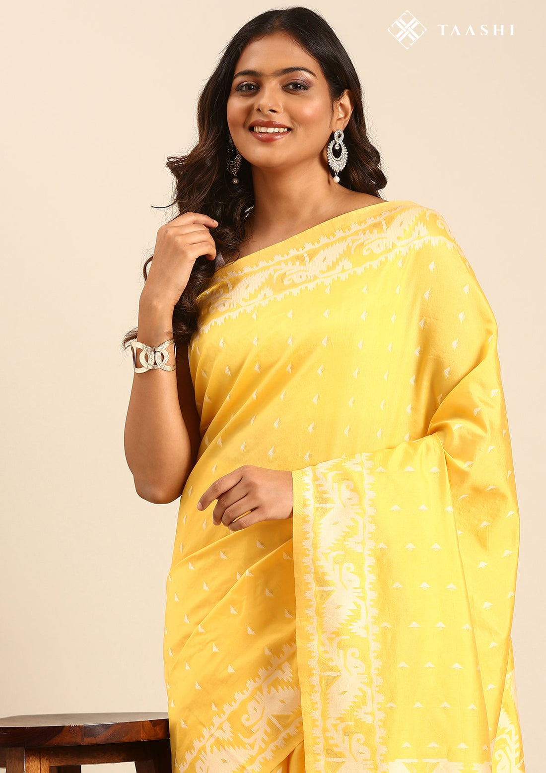 Yellow Silk Satin Weave Saree