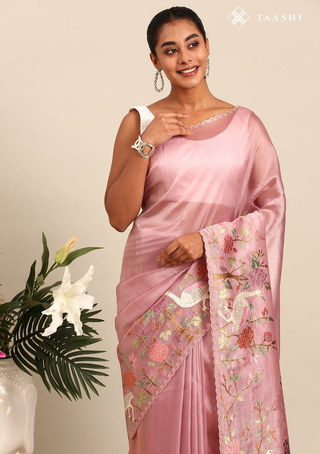 Mauve Tissue Contemporary Embroidered Saree