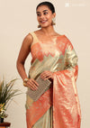 Pastel Sage Green Silk Korvai Tissue Kanjivaram Weave Saree