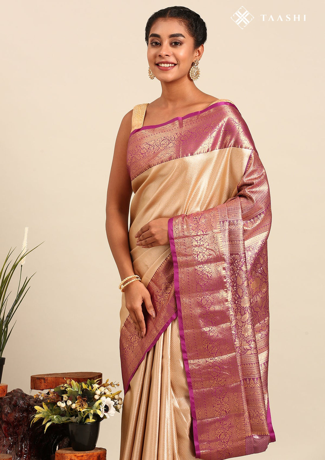 Dual Colour Silk Korvai Tissue Kanjivaram Weave Saree