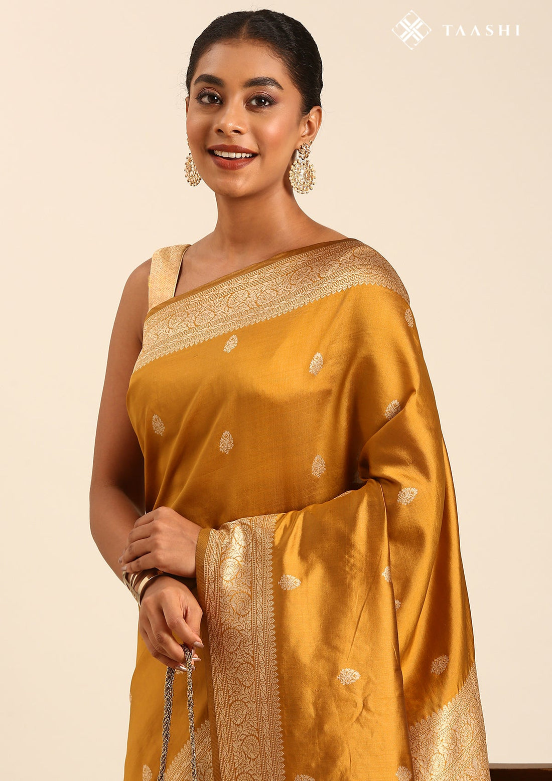 Amber Gold Silk Satin Weave Saree