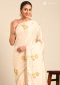 Cream Fancy Embroidery Tussar Saree - Taashi