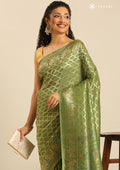 Match Green Banarasi Saree - Taashi