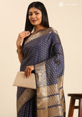 Blue Traditional Zari Butta Woven Tussar Saree - Taashi