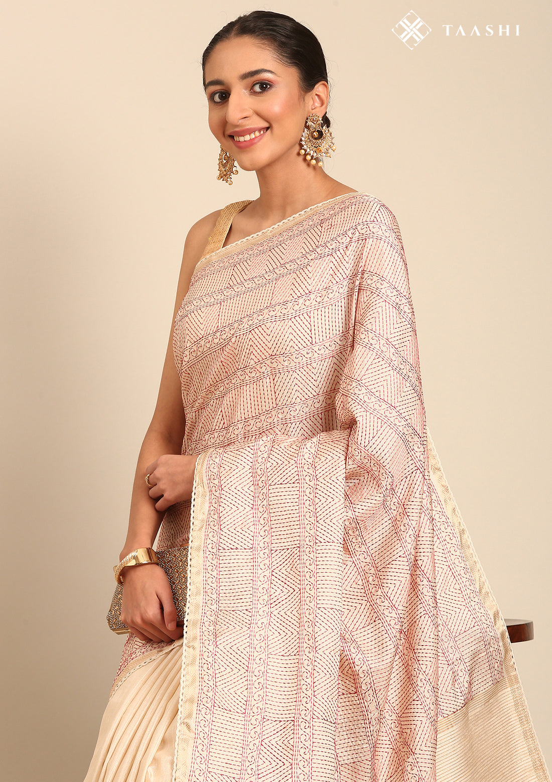 Cream Fancy Embroidery Tussar Saree