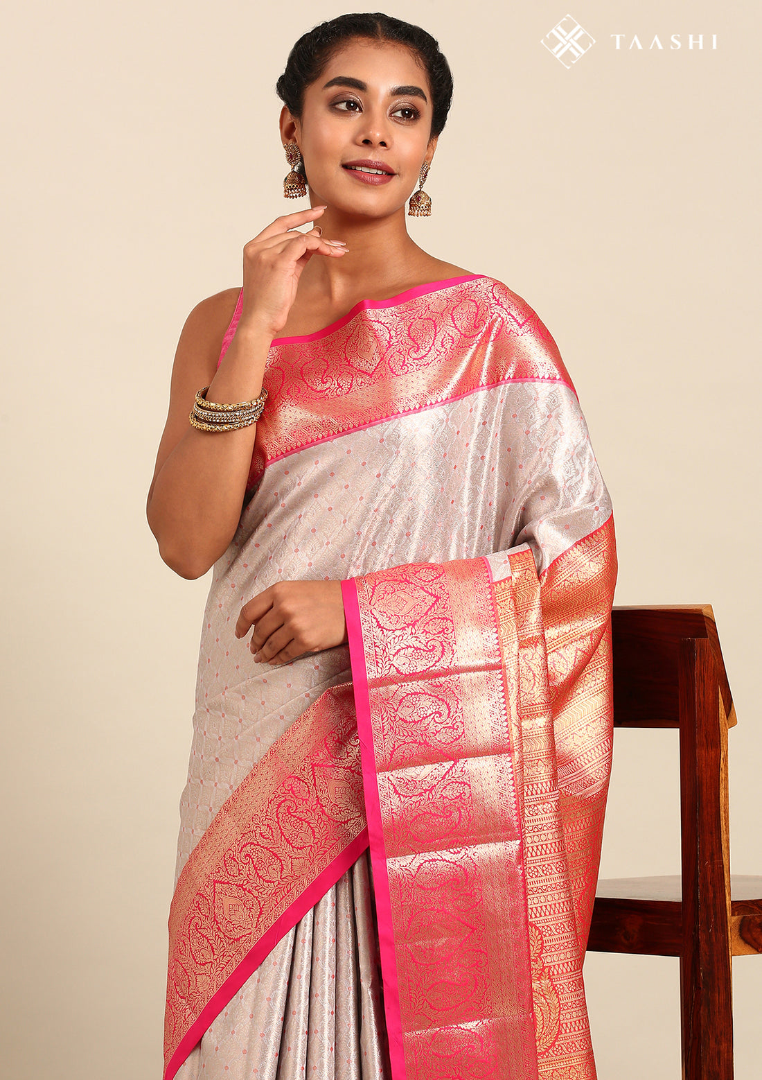 Rose Gold And Pink Kanchipuram Saree