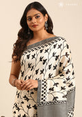 Tussar X Black Printed Art Tussar Matka Silk Saree - Taashi