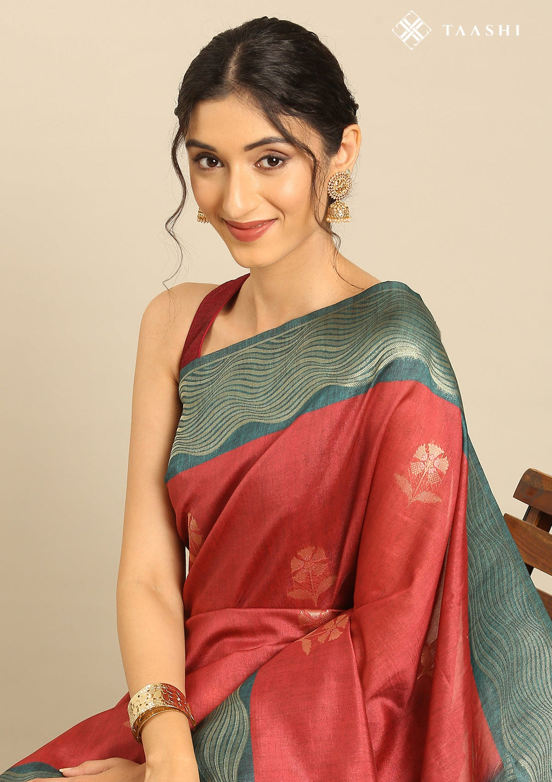 Dusty Red Tussar Contemporary Woven Saree