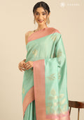 Pastel Green Leaf Woven Tussar Saree - Taashi