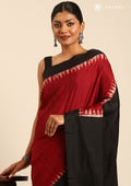 Red And Black Temple Border Printed Tussar Saree - Taashi