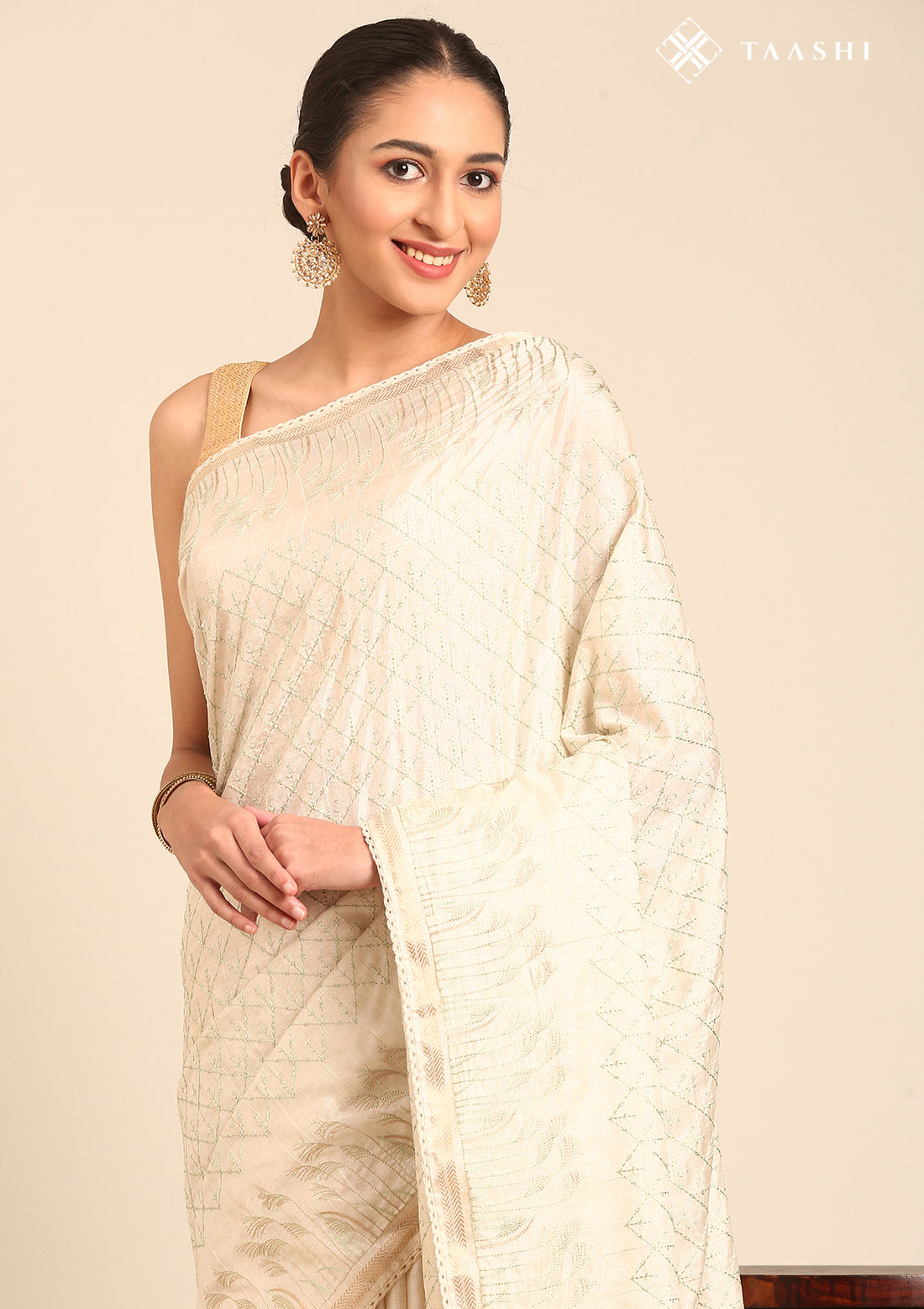 Cream Fancy Embroidery Tussar Saree