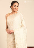 Cream Fancy Embroidery Tussar Saree - Taashi