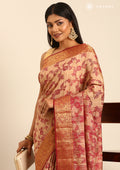 Beige And Maroon Floral Woven Tussar Saree - Taashi