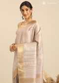 Pastel Beige TextuRed Foil Printed Tussar Saree - Taashi