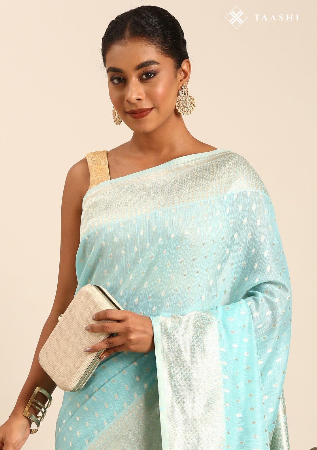Sky Blue Traditional Pattern Woven Tussar Saree