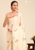 Cream Fancy Embroidery Tussar Saree - Taashi