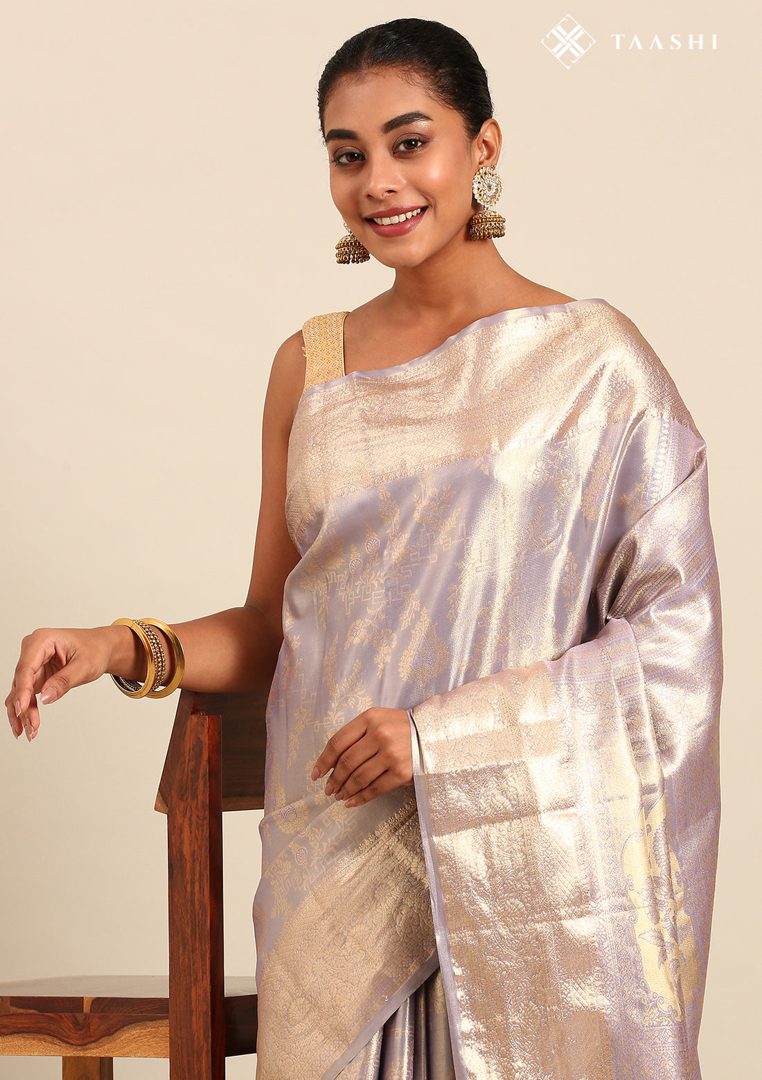 Mauve Floral Pattern Tissue Brocade Kanchipuram Saree