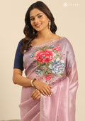 Lavender Gold Tissue Saree EmboideRed On The Pallu - Taashi