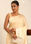 Cream Traditional Pattern Woven Tussar Saree - Taashi