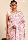 Dusty Pink A/O Floral Printed Art Tussar Matka Silk Saree - Taashi