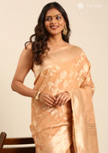Peach Floral Woven Tussar Saree - Taashi