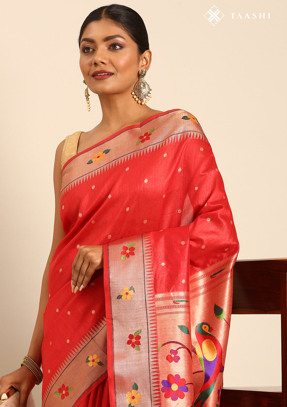 Red Paithani Pattern Tussar Saree