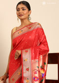 Red Paithani Pattern Tussar Saree - Taashi