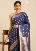 Navy Blue Allover Butta Weaving Silk Saree - Taashi