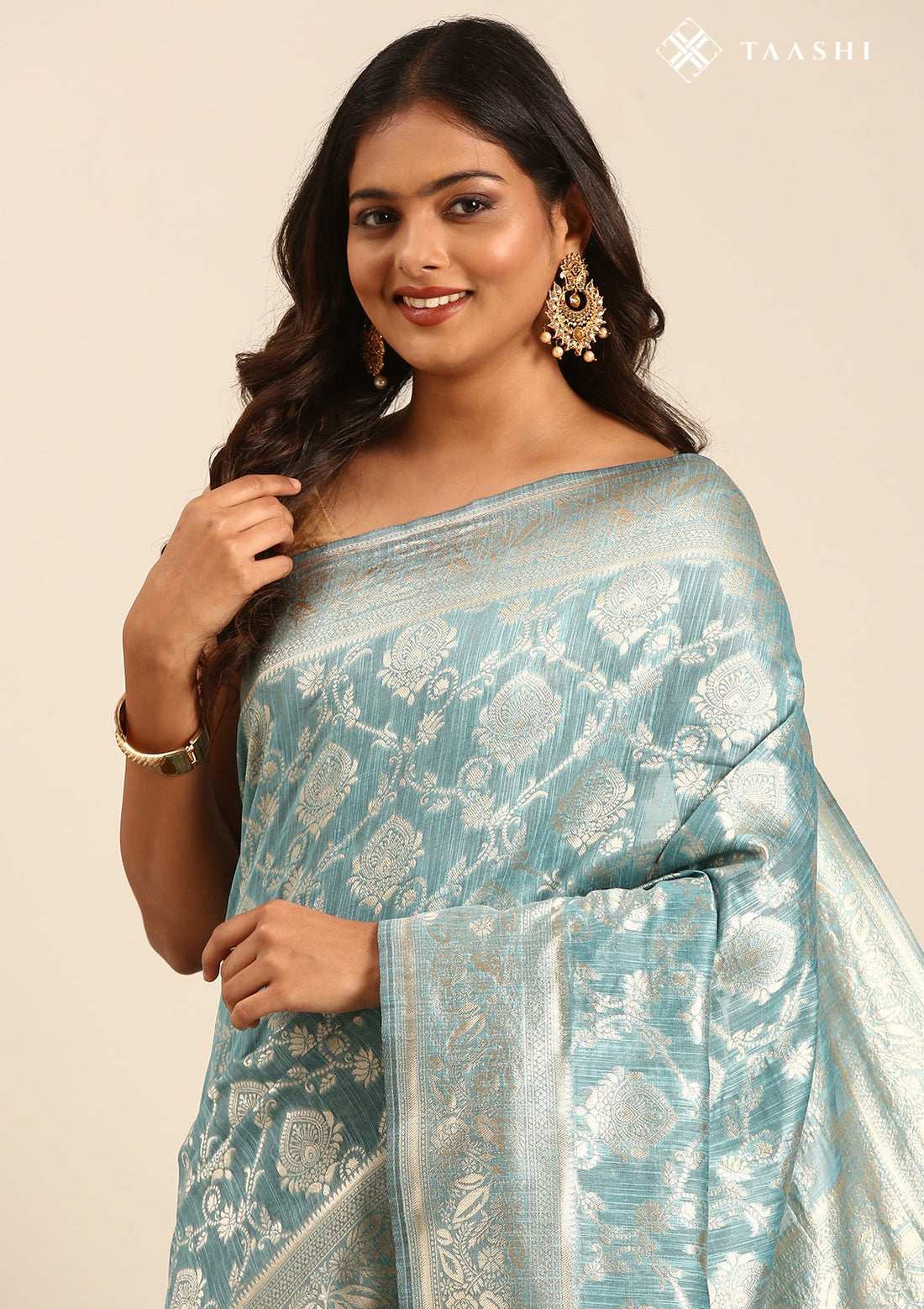 Dusty Blue Tussar Contemporary Woven Saree