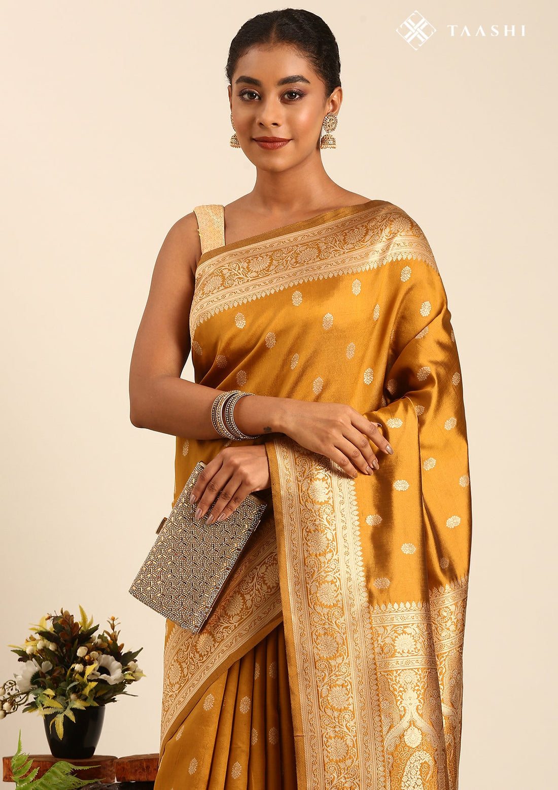 Amber Gold Silk Satin Weave Saree