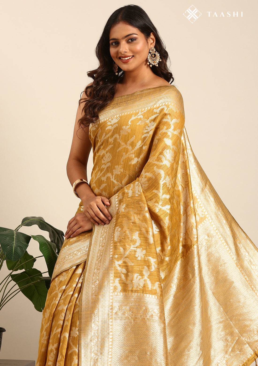 Mustard Jaal Woven Tussar Saree