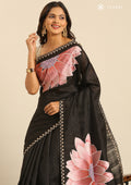 Black Floral EmbroideRed Tissue Saree - Taashi
