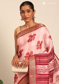 Red Hibiscus Printed Tussar Saree - Taashi
