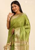 Green Traditional Zari Butta Woven Tussar Saree - Taashi