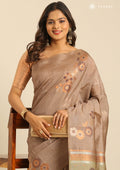 Dusty Brown Floral Woven Tussar Saree - Taashi