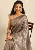 Slate Grey Banarasi Saree - Taashi