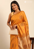 Mustard Yellow Betel Leaf Woven Tussar Saree - Taashi
