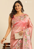 Pastel Pink Floral EmbroideRed Tissue Saree - Taashi