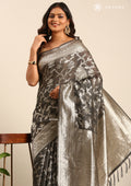 Slate Grey Jaal Woven Tussar Saree - Taashi
