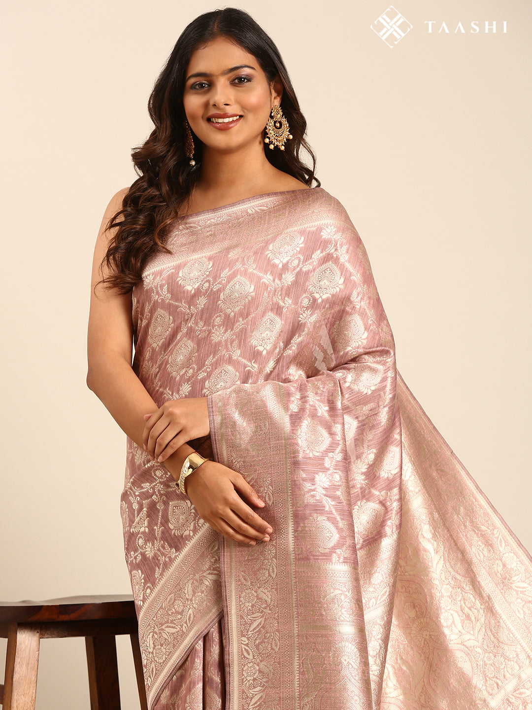 Mauve Jaal Woven Tussar Saree